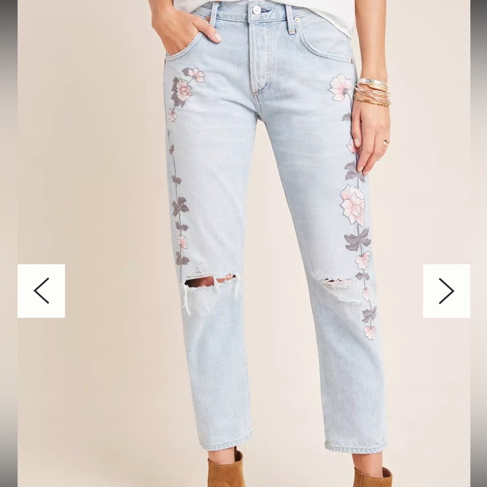 Citizens Of Humanity Emerson Embroidered High Rise boyfriend Slim Jeans 27